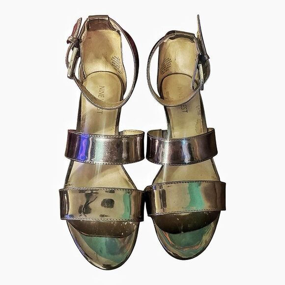 Nine 9 West Pewter Metallic Heeled Sandals Size 6.5 EUC - Picture 1 of 5